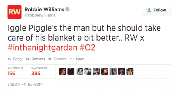 robbie williams tweet 605